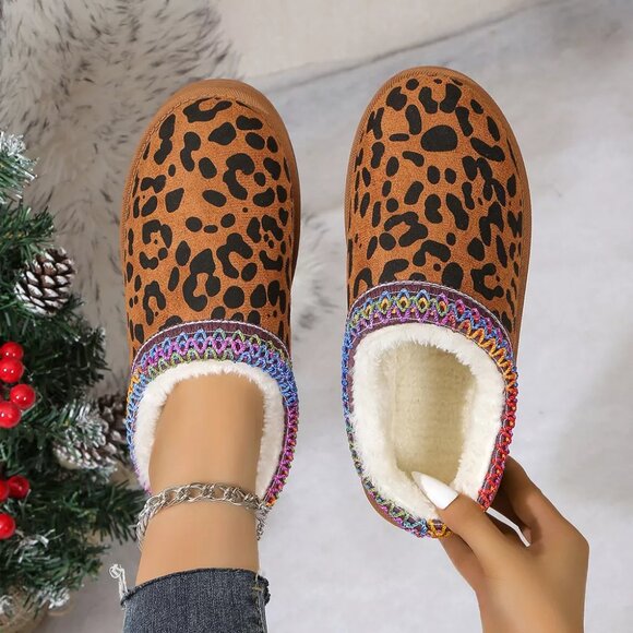 Leopard Print Plush Lined Warm Slip-Ons - Picture 6 of 9